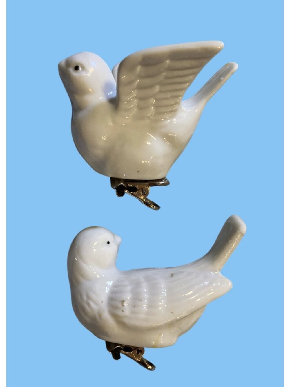 White Porcelain Dove Bird Clips For Decoration Or Crafting 2-Piece Set